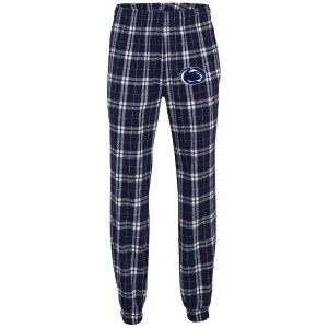 navy plaid flannel joggers pants with Penn State Athletic Logo on left thigh